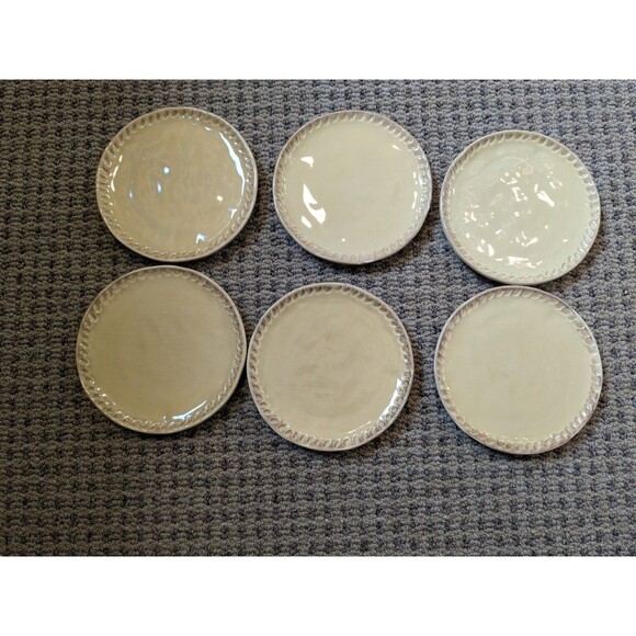 Crate & Barrel Mano Italy Bread Butter Plates Set Of 6 Yellow Pie Crust Rim 6'' - Picture 2 of 7